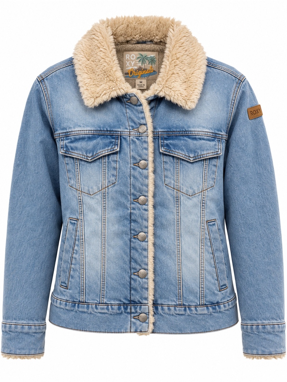 NWT Roxy Originals So Amped Sherpa Denim Jacket Women’s M Blue $90